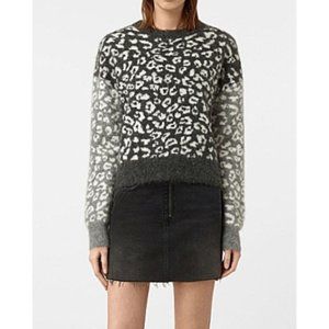 All Saints Leya Crew Neck Animal Print Crop Sweater Wool Mohair Blend Medium